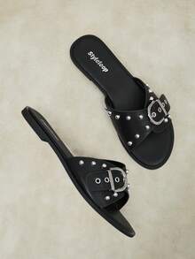 Styleloop Ladies, Willow Nails, Buckles, Flat Shoes. - Black - View 8