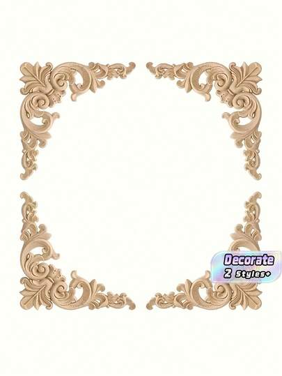 4/8PCS Vintage Wooden Hand Carved Lace Corner Trim Unfinished Natural Wood Color Decorative Molding Easy Wall Mount Versatile Furniture Accent For Cabinets Walls Windows Tables Home Decor Classic Craftsmanship