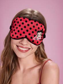 Betty Boop x SHEIN 1 Printed Eye Mask, Made Of Smooth Satin Fabric, High Shading, Luxurious And Fashionable Design, Suitable For Summer, Spring, Beach, Vacation And Other Occasions - Red - View 2