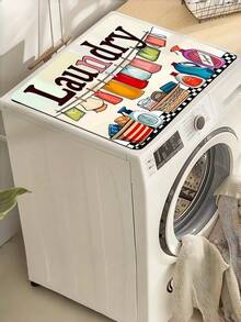 1PC Rubber Non-Slip Soft Washing Machine Cover Mat, Cartoon Text Print Absorbent Quick-Dry Top Protector, Dustproof Fade-Resistant, Ideal For Laundry Room, Kitchen, Dryer, Refrigerator, Home Appliance Decor - Multicolor - View 6