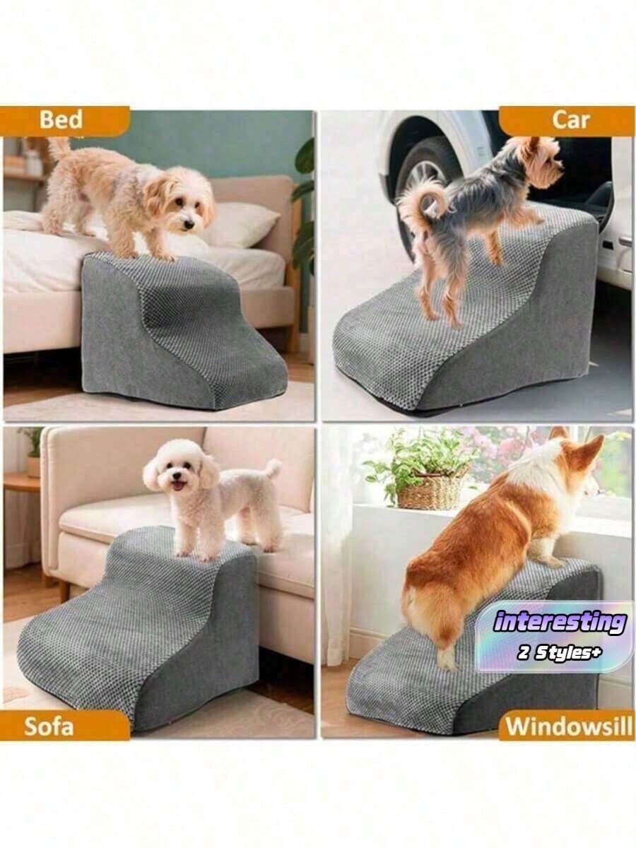 2-Step Foam Pet Stairs, Non-Slip Pet Ramp Suitable For Small Dogs & Cats, High-Density Soft Treads For Bed, Sofa And Car, Easy Climbing For Puppies, Elderly And Injured Pets - Multicolor - View 1