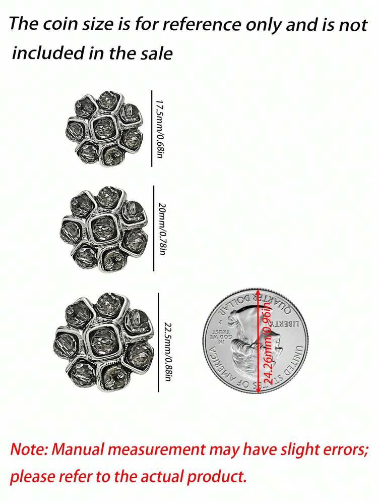 1包10件裝高級花形金屬鈕扣，彩色水鑽鑲嵌扣件，適用於粗花呢西裝、大衣、皮草衣飾DIY縫紉配件 - 10pcs - 查看 4