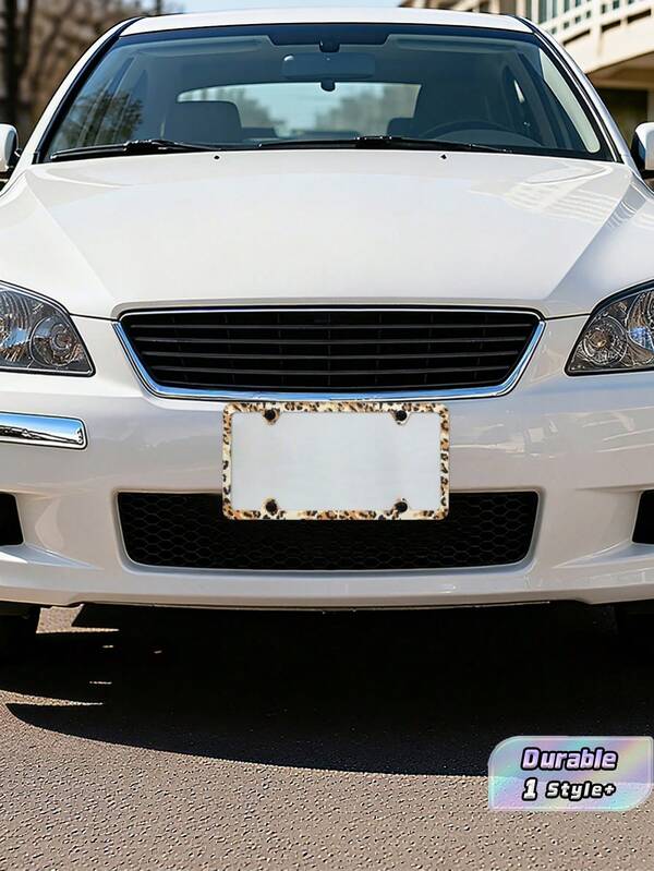1PC Aluminum Alloy Rustproof Wearproof Scratchproof Fadeproof Universal US Standard Leopard Print License Plate Frame With Screws Caps For Car SUV Truck Pickup Decoration Automotive Accessories