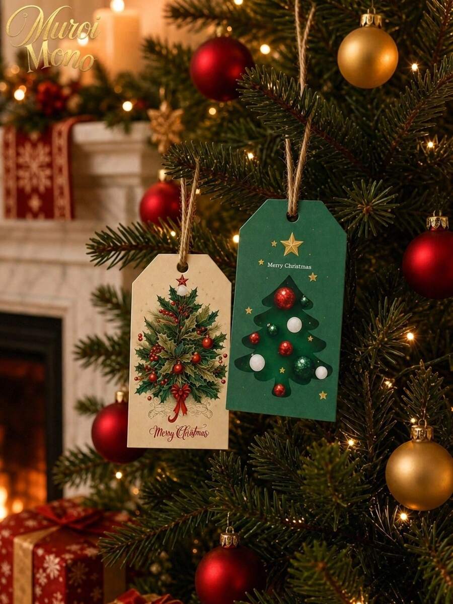 Muroi Mono 48pcs Holly/Christmas Tree Berry Hang Tags, Vintage Style, Gift Wrapping Labels, Christmas Holiday, DIY Decorative Cards, Party Favors, Baking Hang Tags - multicolor - View 1