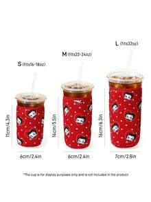 Betty Boop x SHEIN 1Pc Cute Printed Fabric Cup Holder, Neoprene Cup Sleeve Thermal Insulation Material, Reusable, S/M/L Three Sizes, Suitable For Different OZ Coffee Cups - Red - View 3