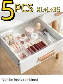 1/4/5/7/8/9pcs Minimalist Drawer Organizer Box For Small Items, Cosmetics, Makeup Tools Storage Box, Drawer Storage - Clear - View 16