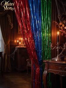 Muroi Mono 3 Stücke 2M Metallfolien-Fransen-Vorhang, glänzender Lametta-Tür-Streamer-Hintergrund, Fotobox-Requisite, Halloween-Party-Dekoration, geeignet für Geburtstag, Hochzeit, Verlobung, Valentinstag, Neujahr Wanddekoration - Mehrfarbig 2 - Übersicht 7