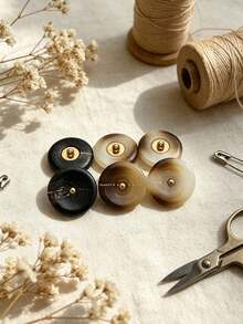 1 Pack 10 Pieces Simple Two‑Color Round Resin Metal Buttons Classic Decorative Fasteners For Coat Sweater Suit Tweed Outerwear Diy Sewing Accessories - 10pcs - View 6
