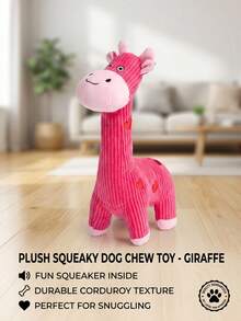 PETSIN Pink Corduroy Giraffe Dog Plush Toy, Squeaky Pet Chew Toy, Interactive Teething Stuffed Puppy Toy For Small Medium Dogs Relieves Separation Anxiety & Boredom - Valentine's Day Love Giraffe - View 5