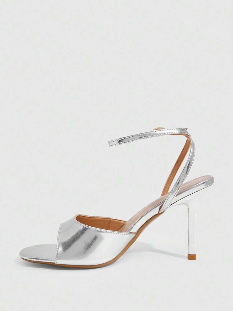 CUCCOO SZL Sandal cao gót nữ 9cm thanh lịch, quai chéo sau, chất liệu vân lụa màu bạc, phù hợp đi tiệc, đi làm, đám cưới và dạo phố ngoài trời - Màu bạc. - Xem 5
