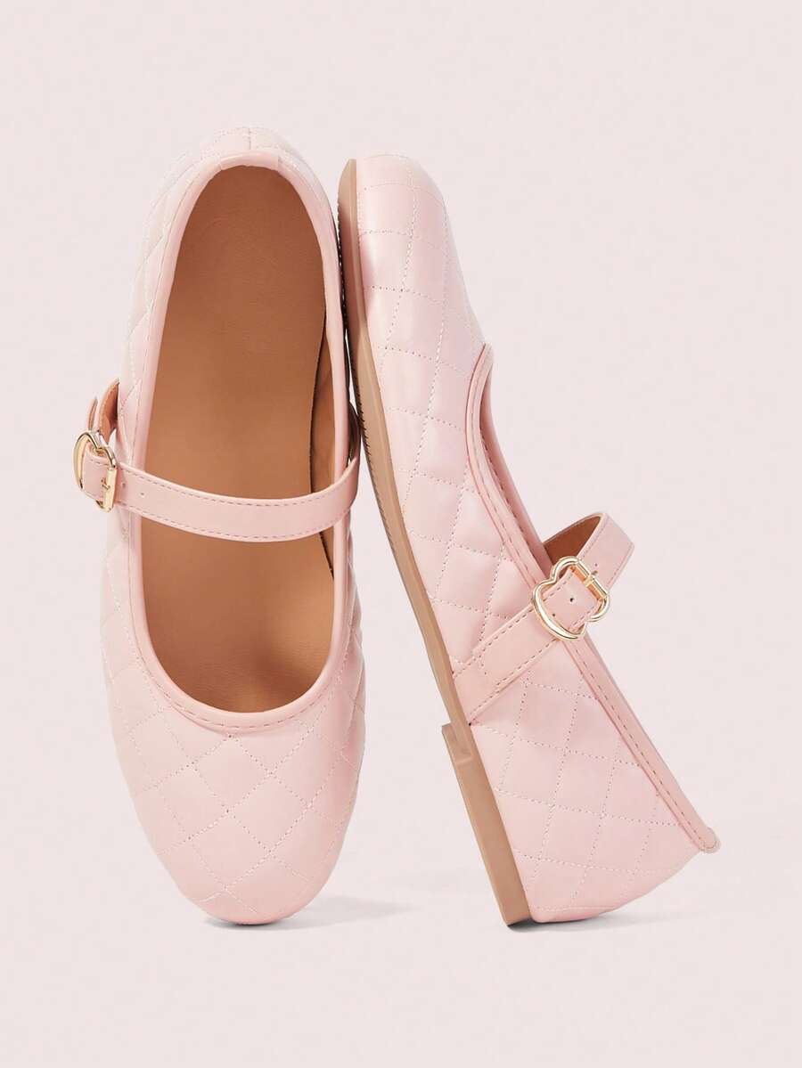 CUCCOO DOLLMOD Pink Rhombus Quilted Mary Jane Flats, Ballet Shoes, Soft-Soled Versatile Women's Shoes Fall Shoes - Pink - View 1