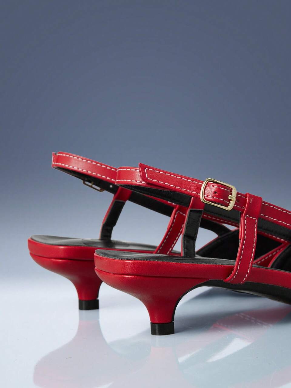 CUCCOO GRLICON Strap-On Pointed Kitten And Locomotive Style Wear Red PU Leather Women's High-Heeled Shoes Spring And Summer Vacation Kitten Heels Fall Shoes