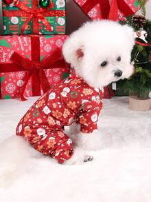 PETSIN 1pc Universal Pet Clothing For Cats And Dogs, Fully Printed With Christmas-Themed Designs - Full-Body Coveralls For Pets, Suitable For Small Dogs At Christmas Parties Or Daily Home Wear, Can Be Layered With Coats For Warmth - Multicolor - View 4