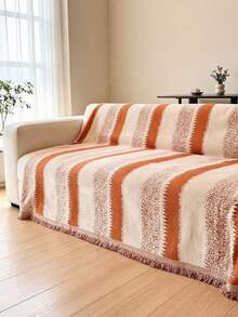 1pc Colorful Chenille Sofa Cover, One-Piece Sofa Protector With Tassel Design, All-Season Full Coverage, Pet-Friendly, Machine Washable, For Bedroom, Living Room, Office, Fits 1-4 Seater Sofa - Multicolor - View 10