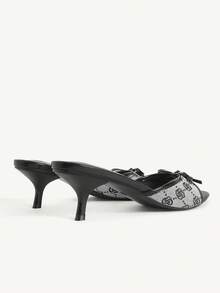 CUCCOO CHICEST 5.5CM 可愛蝴蝶結女款高跟涼鞋 黑白玫瑰布料小貓跟 黑色高跟鞋 舒適通勤日常約會出遊女鞋 - 黑色 - 查看 5