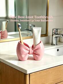 1PC Standard Size Plastic Freestanding Durable Lightweight No Installation Required Cute Bow Shape Multifunctional Toothbrush Holder Pen Organizer Display Rack For Bathroom Bedroom Desk Vanity Home Office Storage Decorative Accessory Gift - Multicolor - View 3