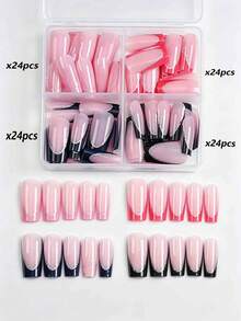 96pcs Rectangle Design French Acrylic Fake Nails Set, Easy To Wear French Manicure, Suitable For Women And Girls Daily Life And Party Use - Multicolor - View 3