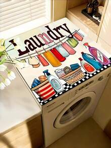 1PC Rubber Non-Slip Soft Washing Machine Cover Mat, Cartoon Text Print Absorbent Quick-Dry Top Protector, Dustproof Fade-Resistant, Ideal For Laundry Room, Kitchen, Dryer, Refrigerator, Home Appliance Decor - Multicolor - View 4