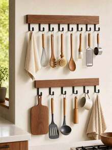 1PC Standard Size Wood Natural Color Durable Rustproof Waterproof Non Slip Wall Mounted Storage Rack With Multiple Hooks And Storage Compartments Space Saving Versatile Organizer For Towels Jackets Hats Bags Keys Entryway Bathroom - Multicolor - View 4