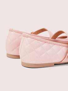 CUCCOO DOLLMOD Pink Rhombus Quilted Mary Jane Flats, Ballet Shoes, Soft-Soled Versatile Women's Shoes Fall Shoes - Pink - View 6