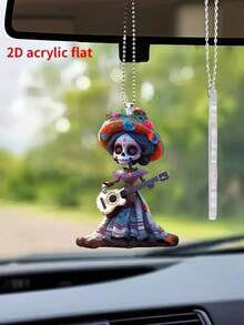 New Halloween Flat Acrylic Hanging Ornament With Lady Skull Design, Car Interior Decor & Backpack Pendant, 3 Styles Shipped Randomly, Holiday Festival Accessory - multicolor - View 6