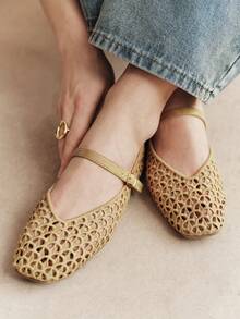 Rosivie Ladies Elegant Hollow Pull Belt Flat Shoes Daily Versatile Fall Shoes - Brown - View 2
