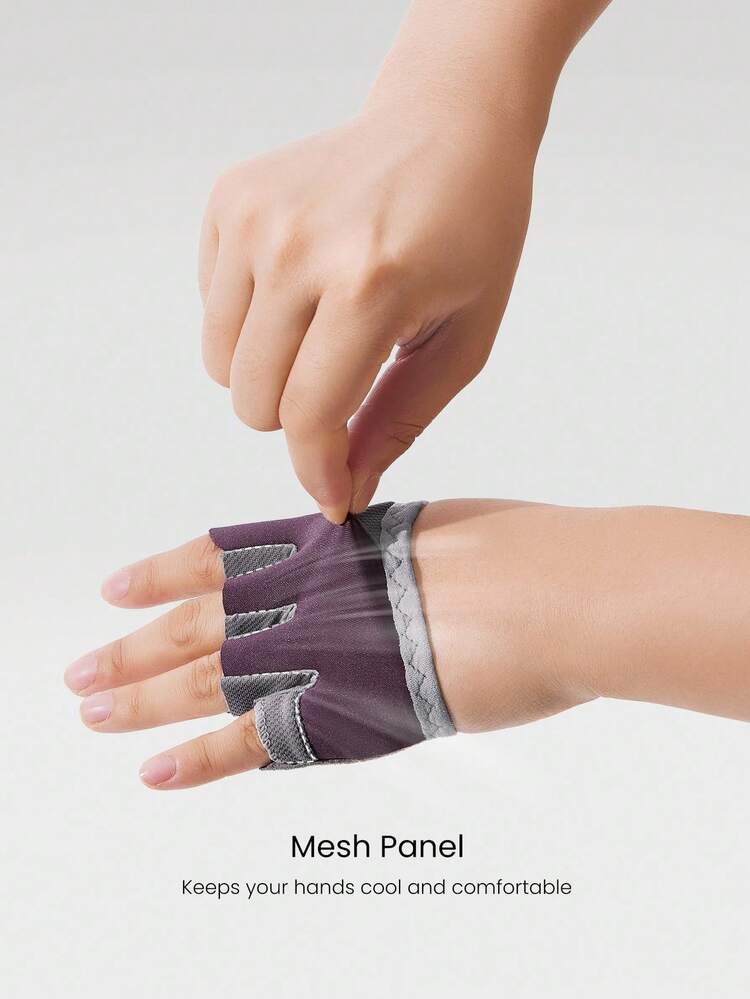 GLOWMODE Grip And Glow Sweat-Wicking Stretchy Non-Slip Rubber Mesh 4-Finger Training Gloves Gym Studio Yoga Pilates Workout Dumbbells Active Wear - Mauve Purple - View 4