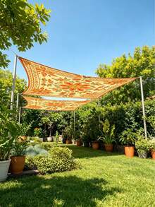 1 Piece Boho Mandala Orange Floral Gradient Outdoor Sun Shade Canopy Thickened UV Protection Easy Setup For Garden Patio Poolside 6 Person Without Poles - Orange Blossom - View 3