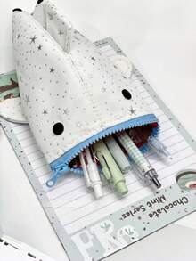1PC Large Capacity Durable Lightweight Portable Waterproof Tear Resistant Zippered Cute Playful Star Shark Pattern Coin Purse Pencil Case Stationery Organizer Bag For School Office Teens Students Back To School Gift Essentials Home Travel - Single Piece - View 8
