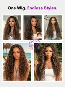 ALL READY WIG 7x5 蕾絲封口 Bye Bye Slip 金色金棕 Balayage 挑染水波紋無膠戴戴樂抽繩假髮，適合所有頭圍，100% 真人髮，新手友善，預剪預漂預拔透明蕾絲 - SNATURAL/30 - 查看 3