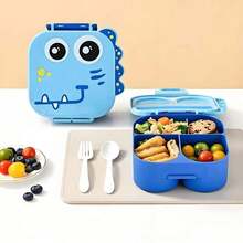 1pc Dinosaur Shaped Waterproof Pp Lunch Box, With Handle, 1470ml Capacity, Includes Utensils, 3-Compartment Design, Can Be Further Divided Into 4 Compartments. Suitable For Kitchen Storage/Food Container/Back To School Supplies/Office/Home/Holiday - Multicolor - View 2