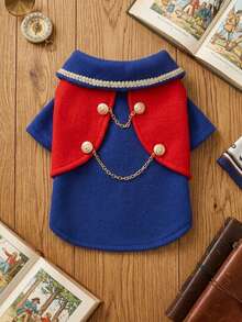 PETSIN 1pc Royal Prince Pet Dress, Cat And Dog Universal Dress, Suitable For Wedding Companion Dress, Christmas Party Retro Noble Style Pet Photo - sapphire blue red - View 3