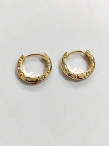 NobleVue One Pair Golden Crystal Hoop Earring Jewelry For Women - Gold - View 2