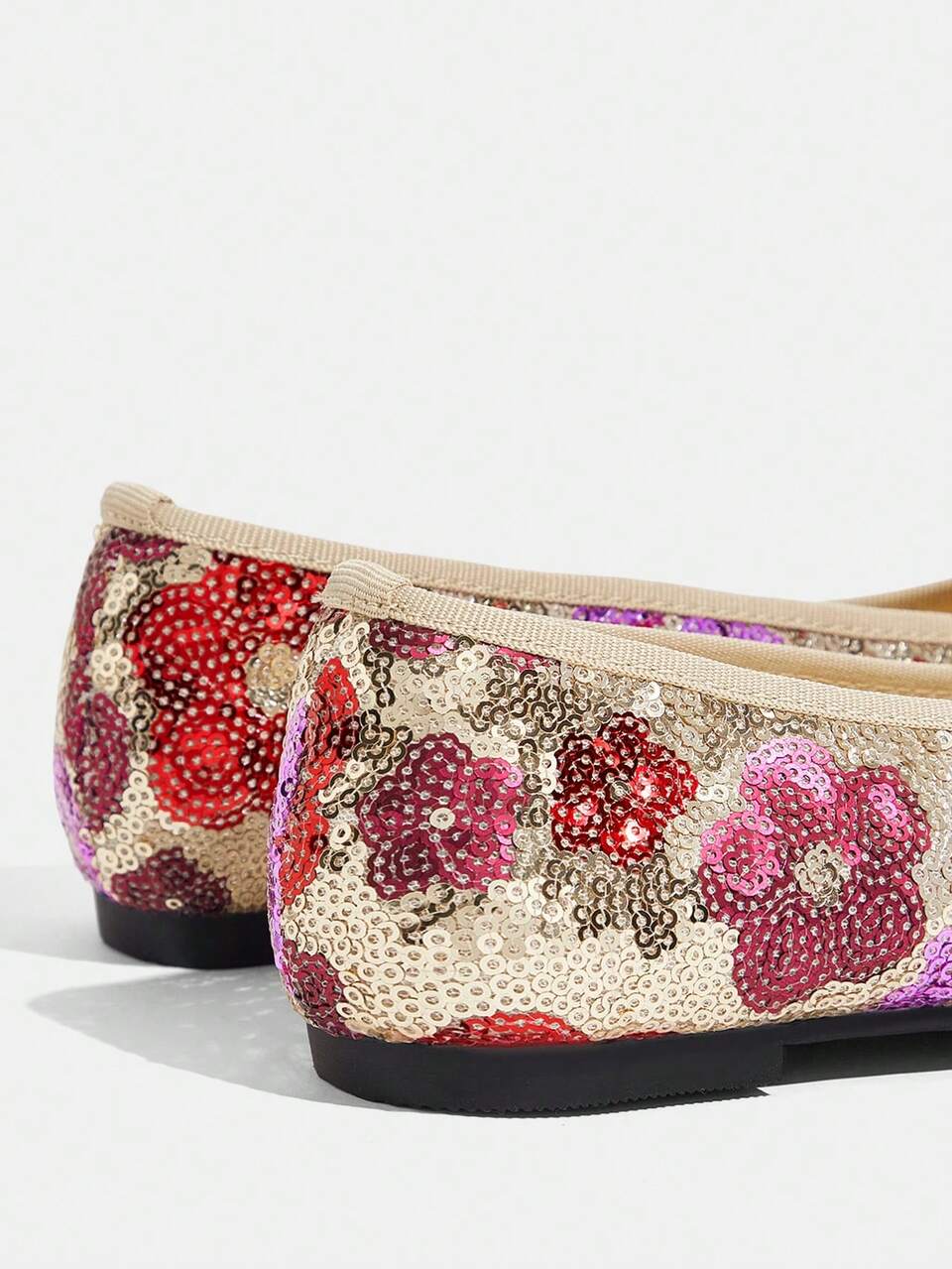 CUCCOO TILAWA Women's Shoes French Retro Floral Sequins Purple Round Toe Elegant Wear Dating Shoes With Gentle Style Low Vamp Flat Shoes