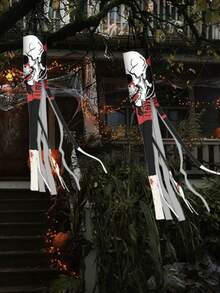 2PCS 39 Inch Halloween Skeleton Windsock Flag Outdoor Hanging Decoration Waterproof Weatherproof Black White Skull Yard Sign Garden Patio Lawn Path Party Decor Fall Autumn Halloween Decor Supplies Must Haves - Multicolor - View 10