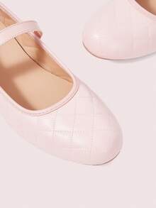 CUCCOO DOLLMOD Light Pink Rhombus Pearl Mary Jane Flat Shoes, Faux Pearl Decorative Buckle Fall Shoes - Pink - View 4