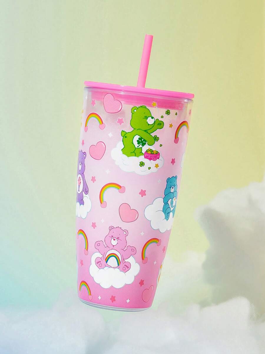 SHEIN X Care Bears Gelas Laser Cool Berdasar Datar 24 Oz/700 Ml, - Berwarna merah muda - View 1