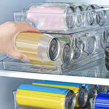 1 Piece Double Layer Rolling Beverage Storage Rack Rolling Pull Out Design Space Saving Easy Access Sturdy Stable Structure Smooth Sliding No Assembly Required Transparent Color Beverage Can Organizer For Refrigerator Kitchen Cabinet Storage - White - View 4