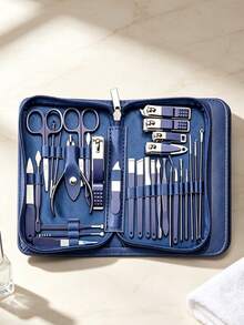 Blue Stainless Steel Nail Clipper Set With False Nails, Manicure Grooming Kit - Multicolor - View 2