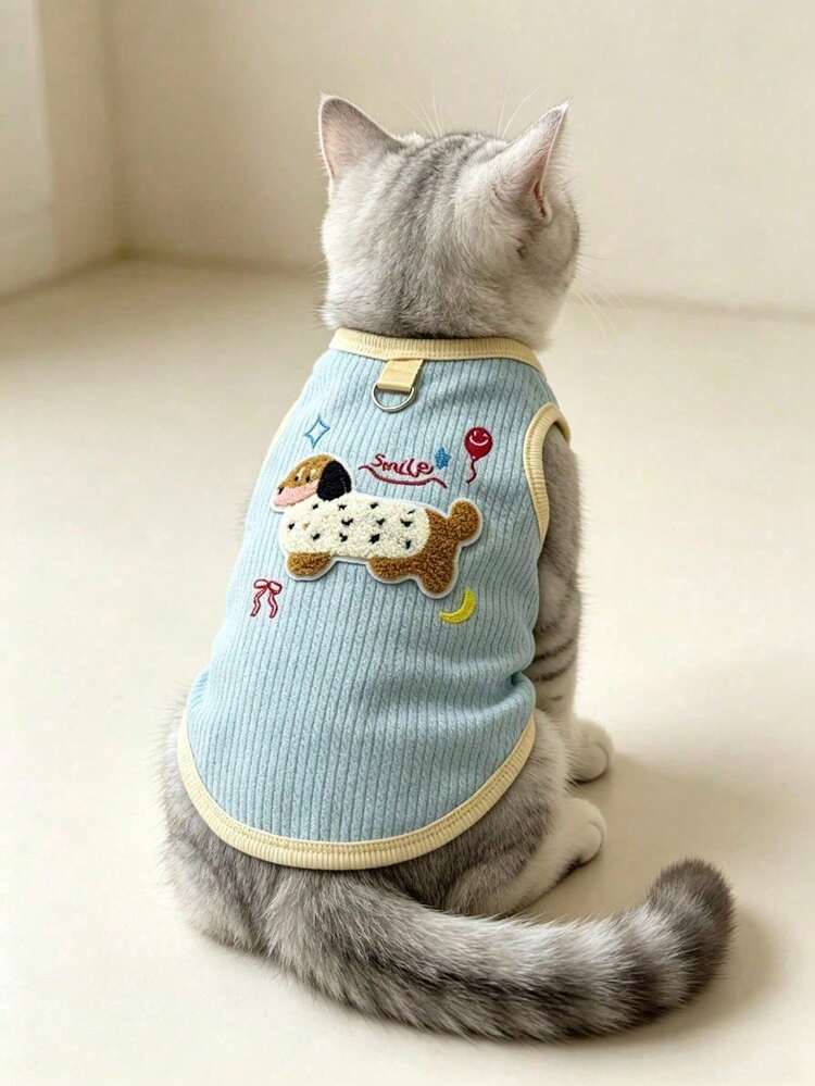PETSIN 1件夏季轻薄宠物背心，带牵引绳孔，防掉毛，适合猫咪和腊肠犬。 - 彩色 - 查看 11