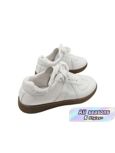 scarpi sportivi da donna primavera/autunno nuove casual con punta tonda e bassa, facili da pulire, comode scarpe piatte con lacci versatili bianche piccole, scarpe sportive casual con colori a contrasto, scarpe vulcanizzate retrò patchwork, alla moda per tutte le stagioni