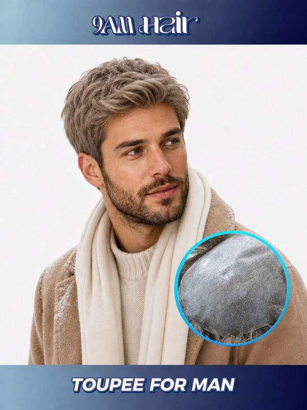 Men's 5x7 PU Skin Hair System, Machine Made Human Hair Toupee, 5.5 Inch S7 Brown Hairpiece For Thinning Hair, Lightweight PU Base, Natural Front Hairline, Comfortable Daily Wear For Work, Dating, Travel, Parties & Casual Styling
