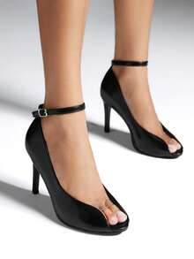 SHEIN SHUZIA Women's Glamorous Open Toe Ankle Strap Heeled Sandals - Black - View 4