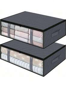 1 Piece / 2 Pieces / 4 Pieces Set. Durable Oxford Cloth, Foldable Zipper, Airtight, Lightweight Handle, Deep Gray Bed-Floor Storage Bag. Multi-Functional Household Storage Box For Closets, Rentals, And Homes. - Grey - View 6
