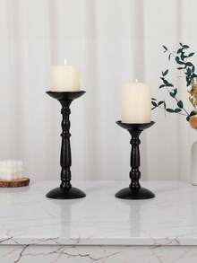 3 Sizes Black Metal Pillar Candle Holders, European Vintage Candlestick Holders, Light Luxury Table Centerpiece Decor For Wedding, Dinner, Home Living Room Decor - multicolor - View 4