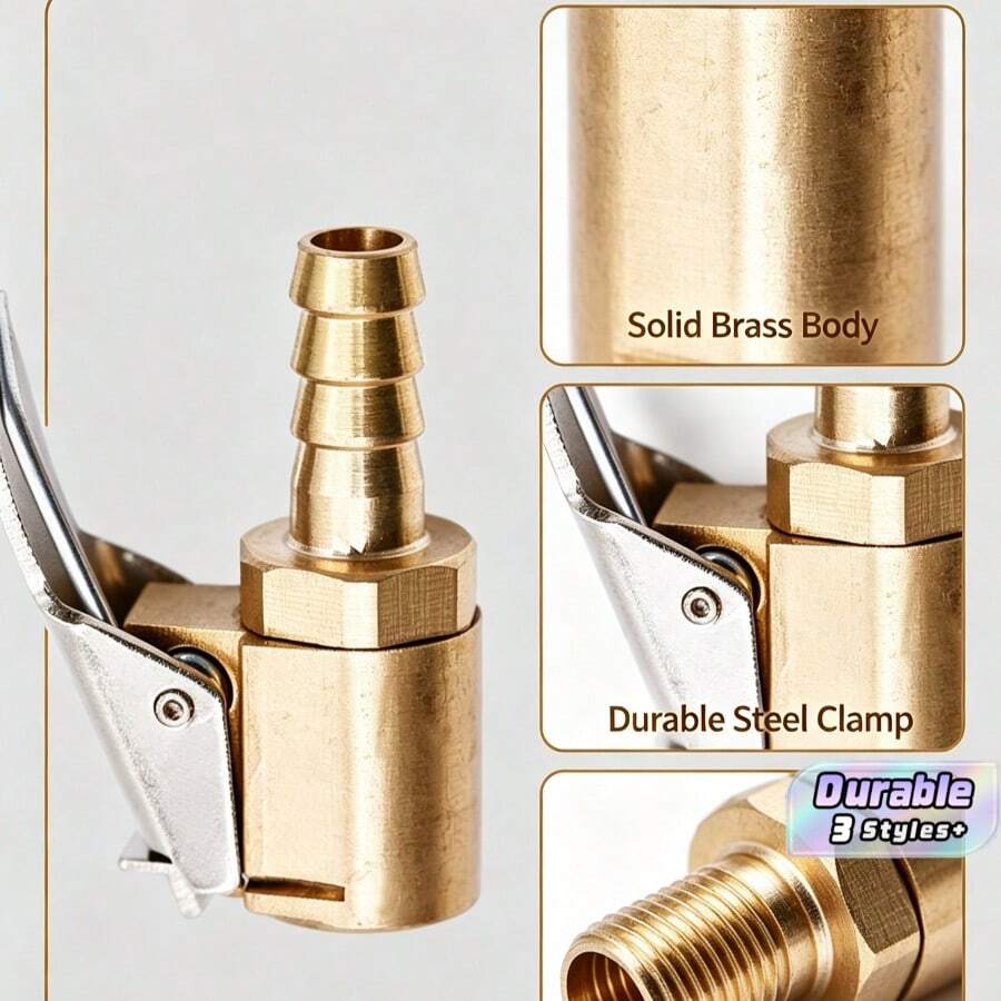 Golden Female Thread Air Chuck With American Male Connector, Heavy Duty Lock-On Tire Inflator Chuck With Clip, Copper Material, Fast Air Flow For Tire Inflation - multicolor - View 1