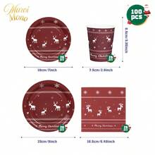 Muroi Mono 25/100件一次性派對用品，包含一次性紙盤、餐巾紙、杯子，適用於甜點服務、派對裝飾、各種活動與聚會，包含聖誕節 - 款式3 - 查看 8