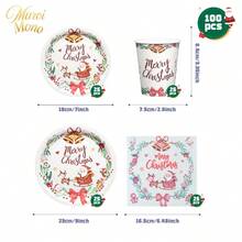 Muroi Mono 25/100 Pieces Of Disposable Party Supplies, Including Disposable Paper Plates, Napkins, Cups, Suitable For Dessert Service, Party Decorations, Various Events, And Gatherings, Including Christmas. - Style 4 - View 6