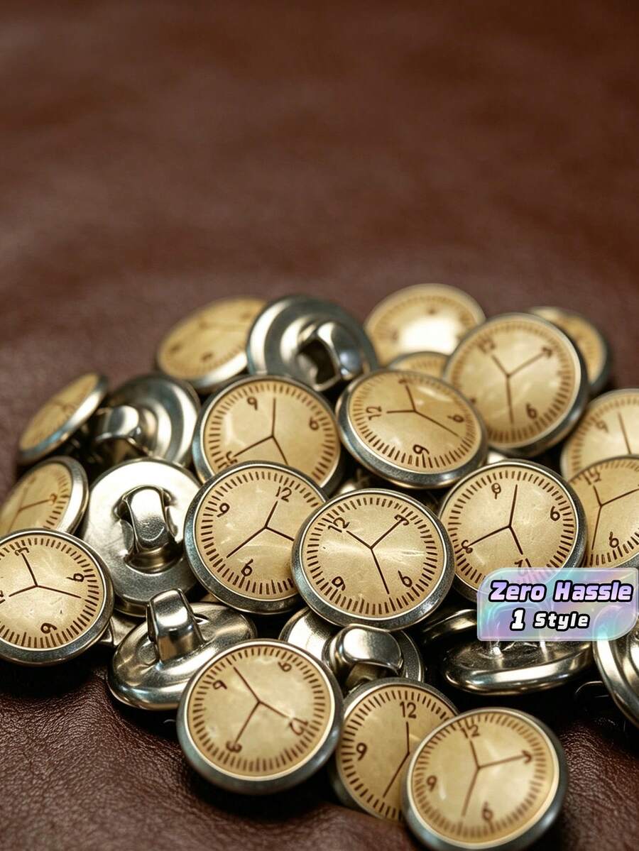 復古時鐘印花金屬邊圓形錶盤圖案鈕扣 大量裝復古縫紉配件,適用於襯衫、外套、牛仔褲、洋裝、童裝、DIY剪貼簿、娃娃手工、服裝扣件 - 多色 - 查看 1