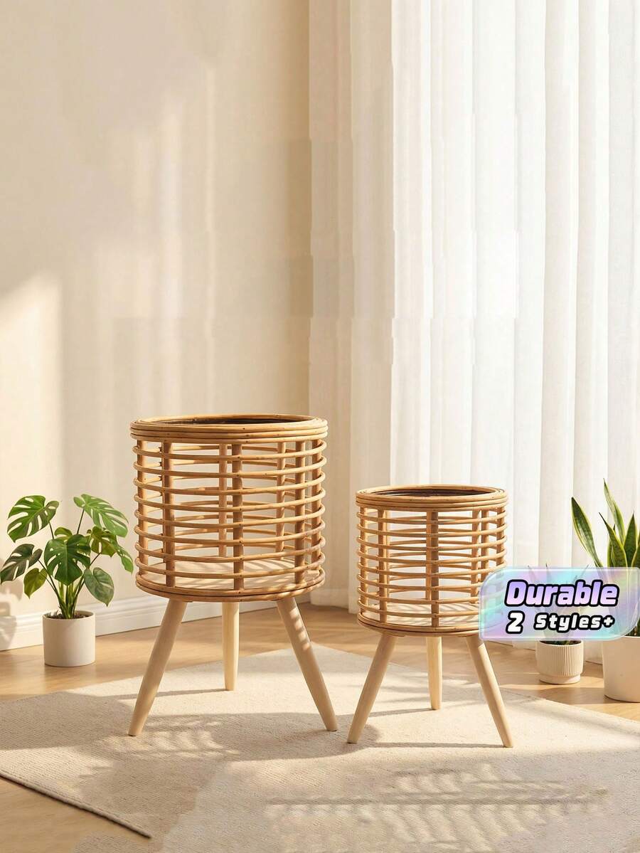 Estantería de flores estilo europeo, tejido de ratán, sala de estar, balcón, estantería de flores, estantería de macetas de flores para interiores, cesta de plantas de flores de pie simple - Color del registro - Ver 1